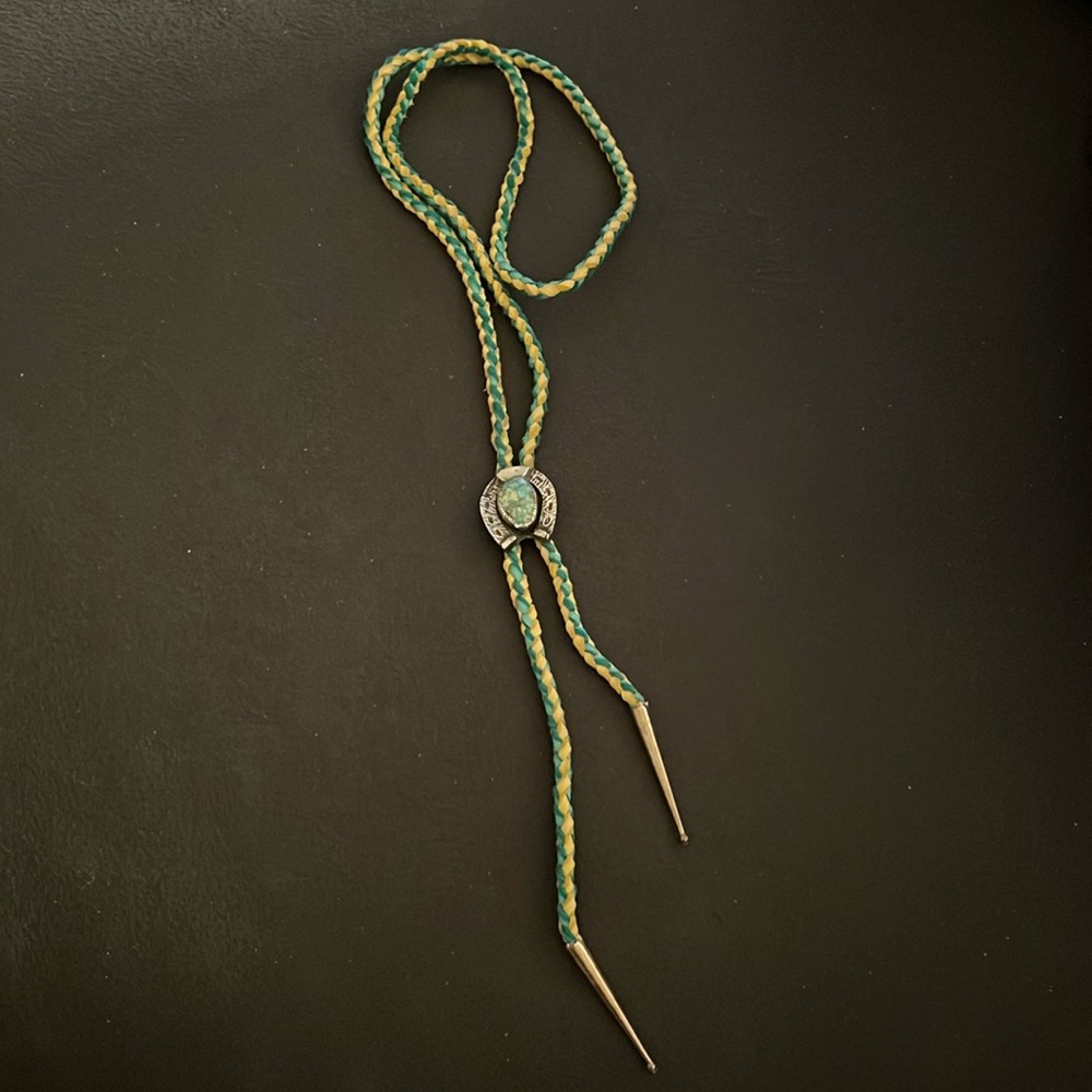 Kingman Turquoise, Leather, Sterling Silver Bolo